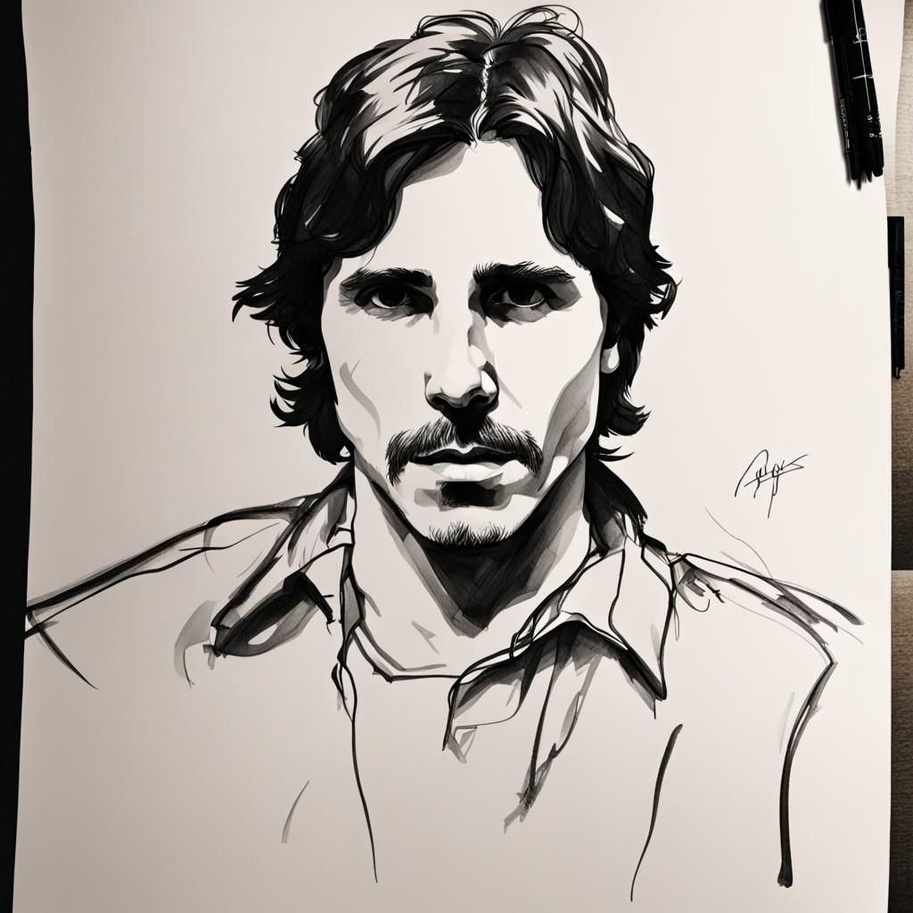 Ink Sketch of Actor in American Psycho