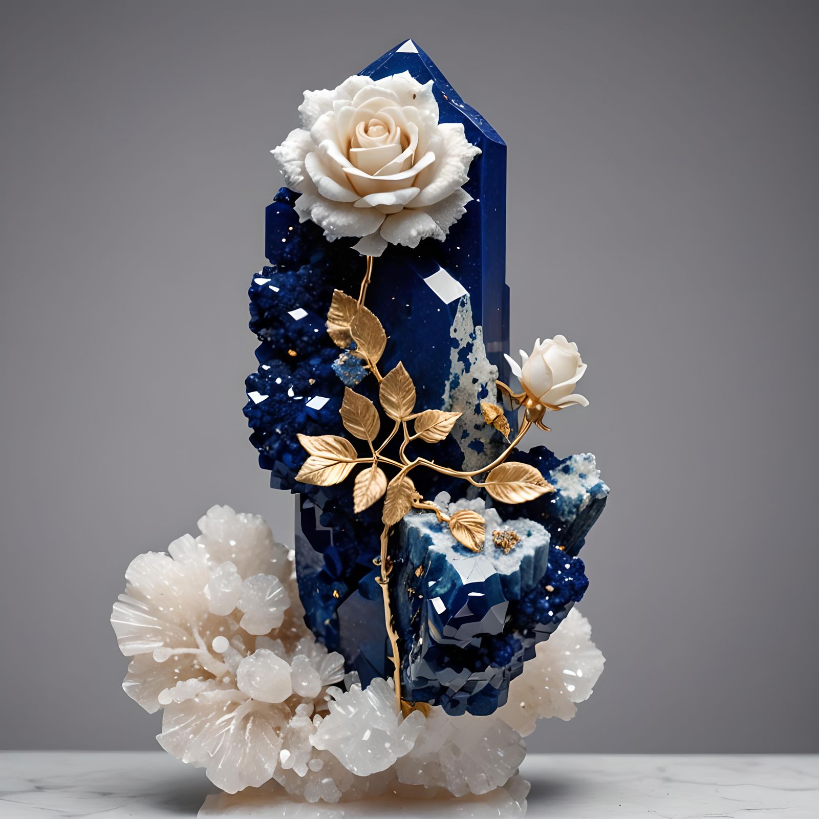 Azurite Rose on Quartz Pillar