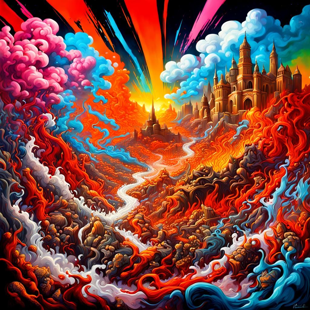 Heaven and Hell Landscape in Graffiti Art Style