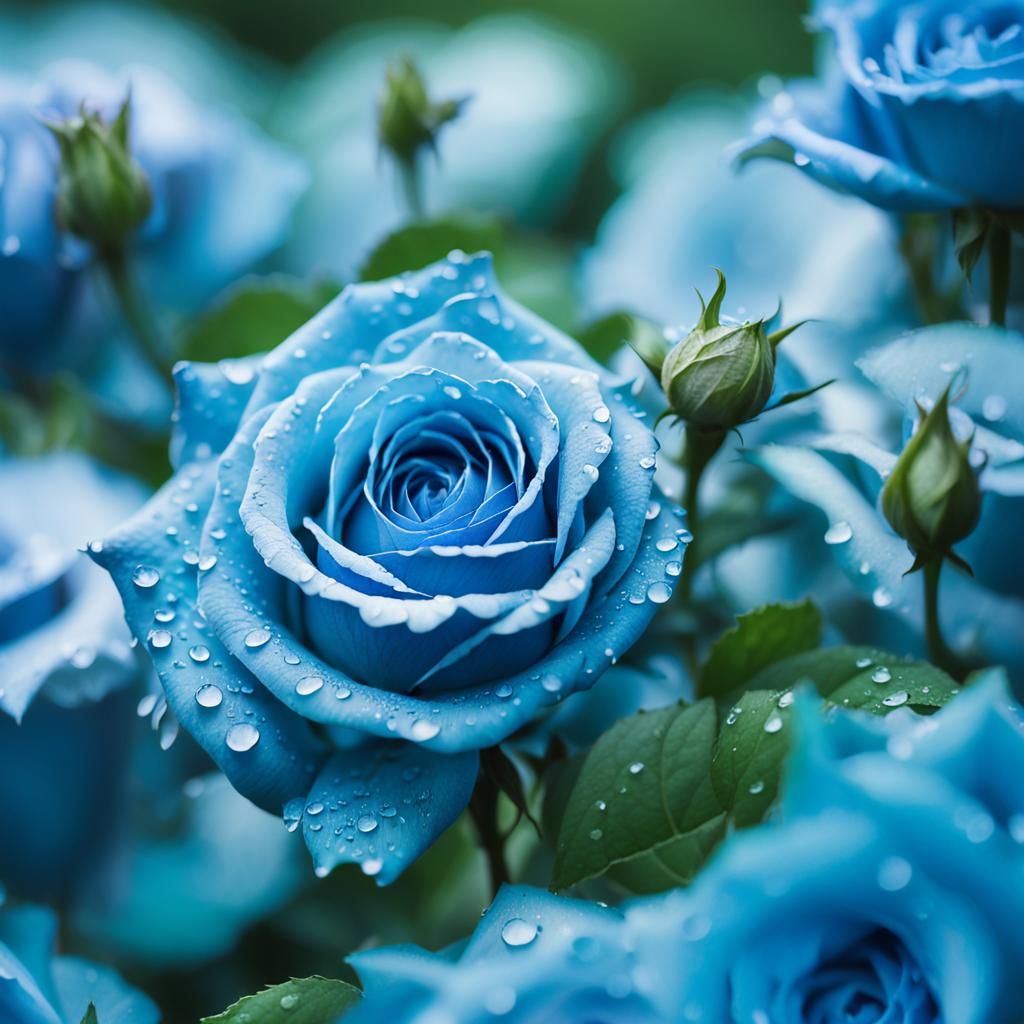 Delicate Blue Roses in Lush Garden Setting