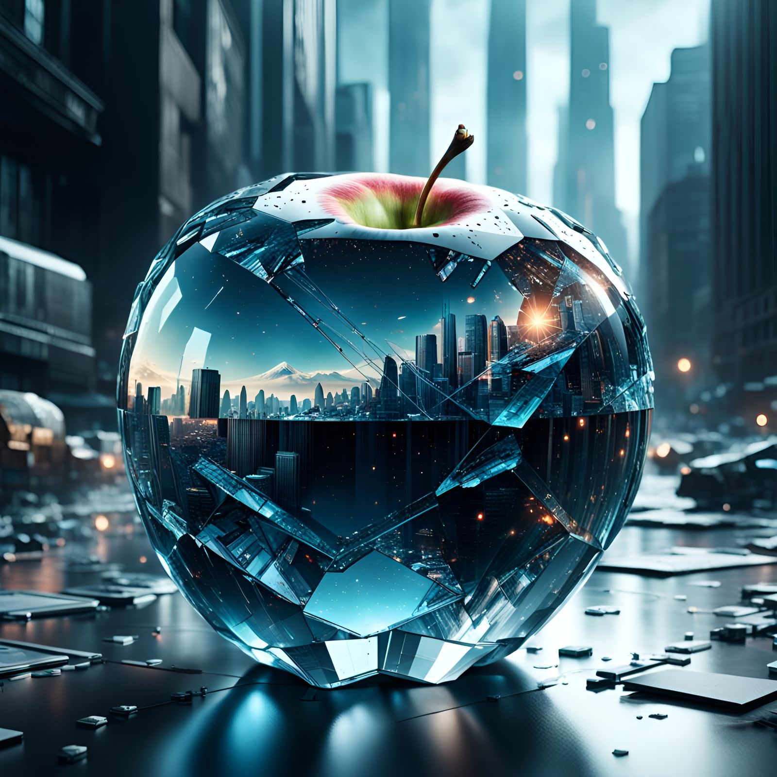 Hyperrealistic Crystal Apple Concept Art in 8k