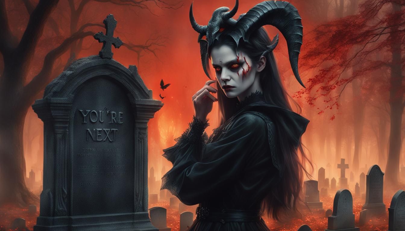 Demon Woman in Cemetery, Dark Fantasy Portrait
