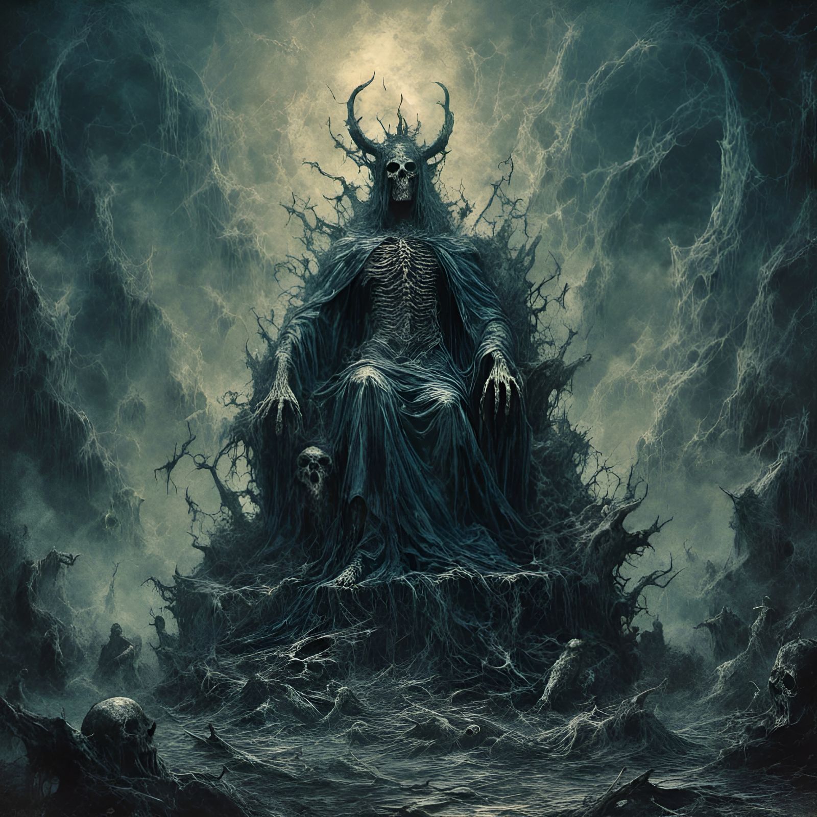 Macabre Demon Bible Cover in Creepy Illustration Style