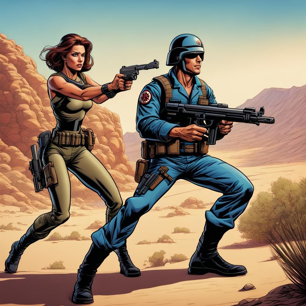 Action Hero and Soldier in 80s Comic Style