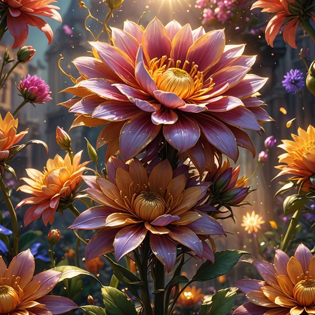 Vibrant Flower Blooms in Digital Matte Painting