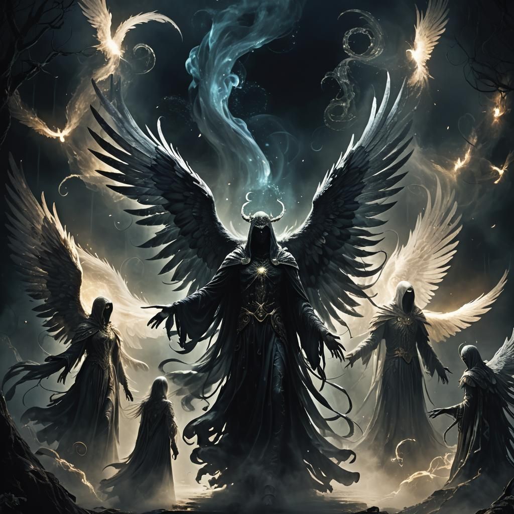 Ethereal Winged Entities in Swirling Darkness