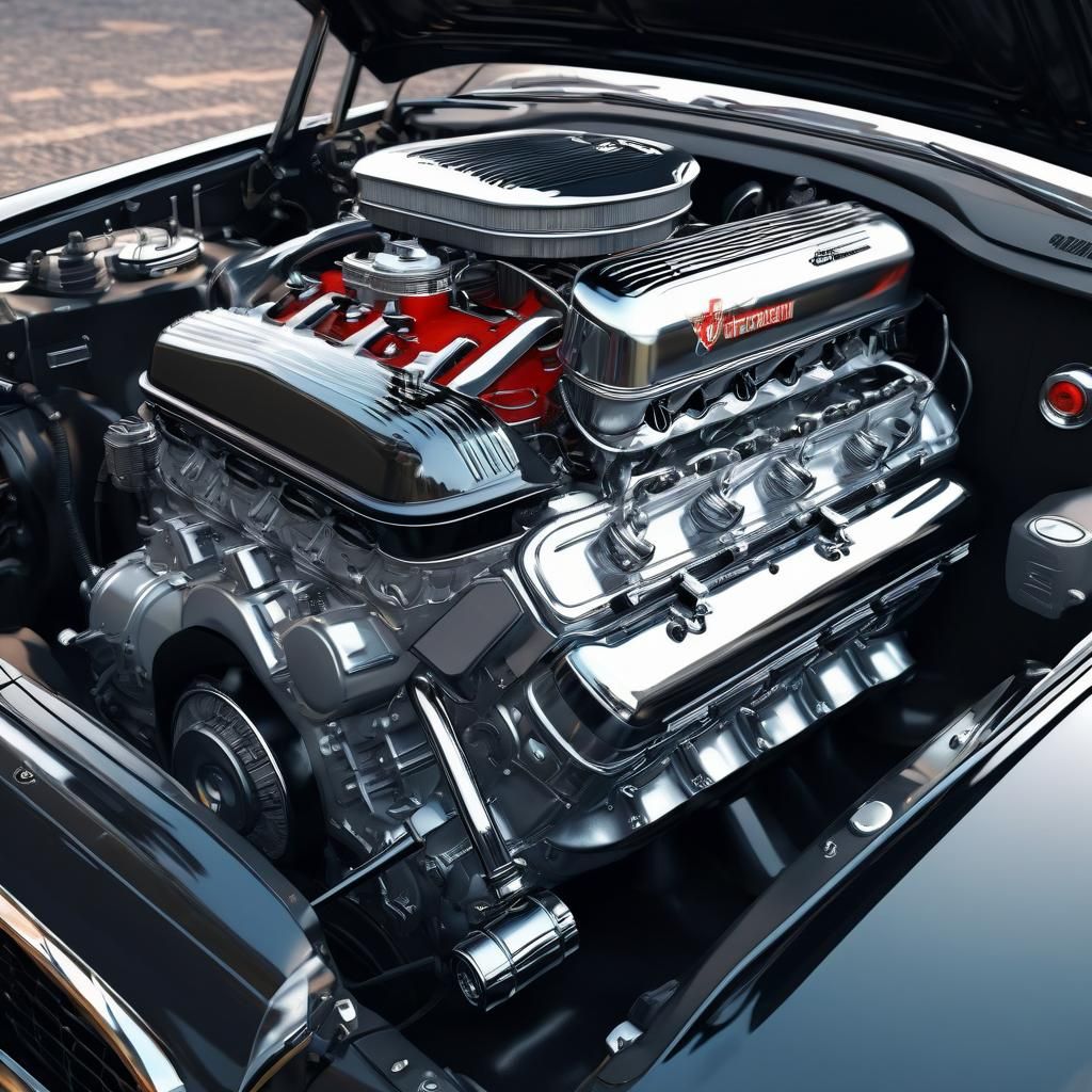 Hyperrealistic Chrome V8 Engine, High Detail