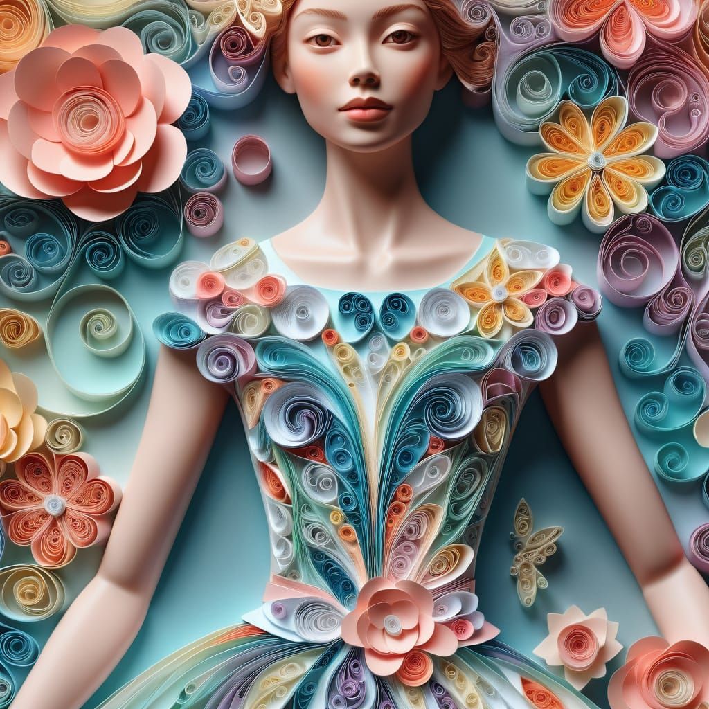 Quilled Paper Dress Portrait in Yulia Brodskaya Style