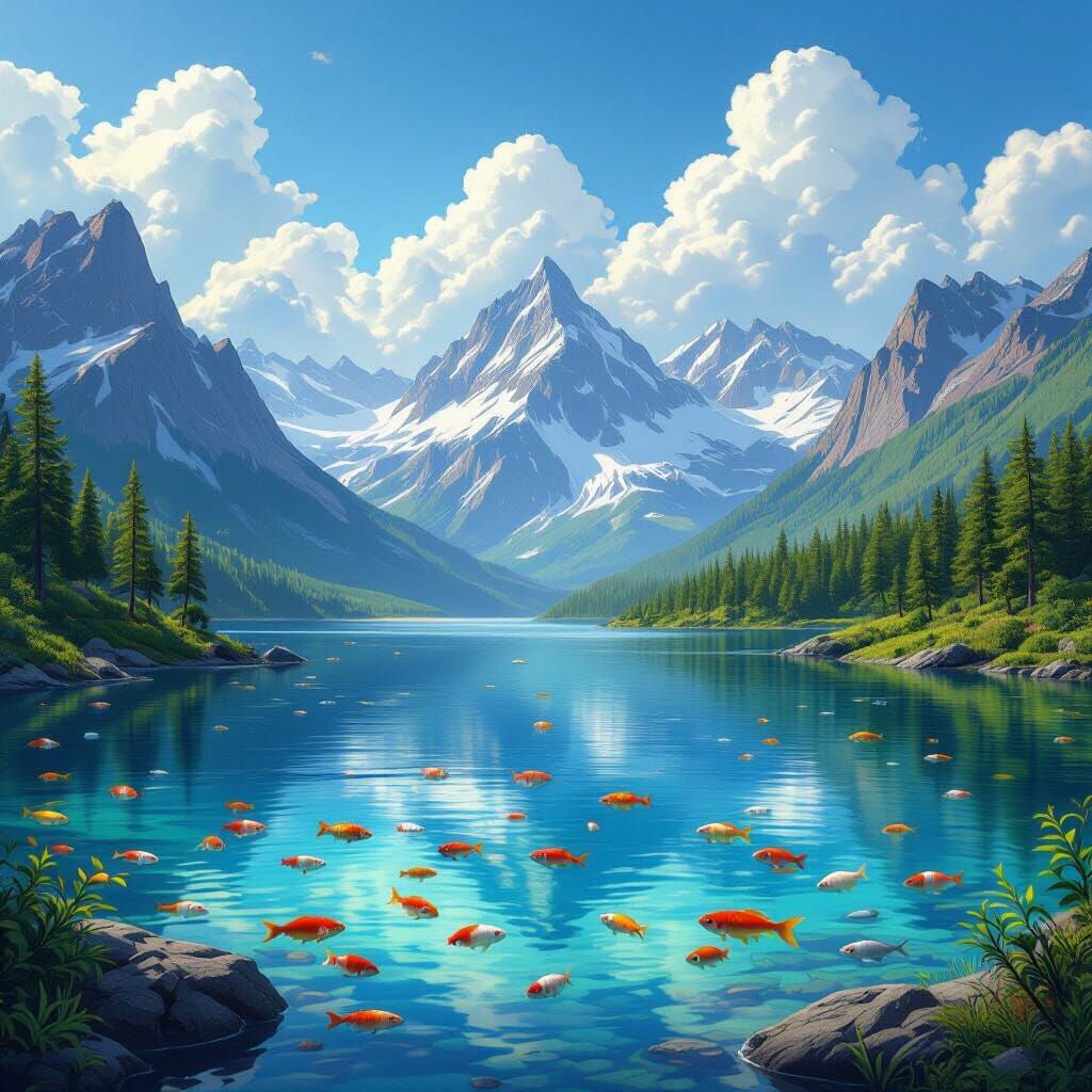 Serene Mountain Lake Reflecting Towering Peaks