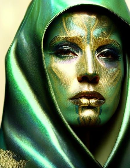 Hyperrealistic Alien Woman Portrait with Scales and Gold