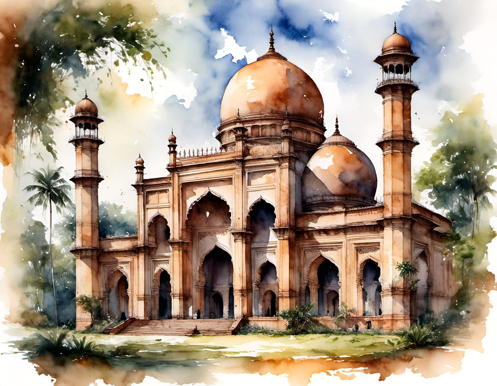 Lalbagh Fort Mosque: Watercolor Style Bangladesh Architectur...