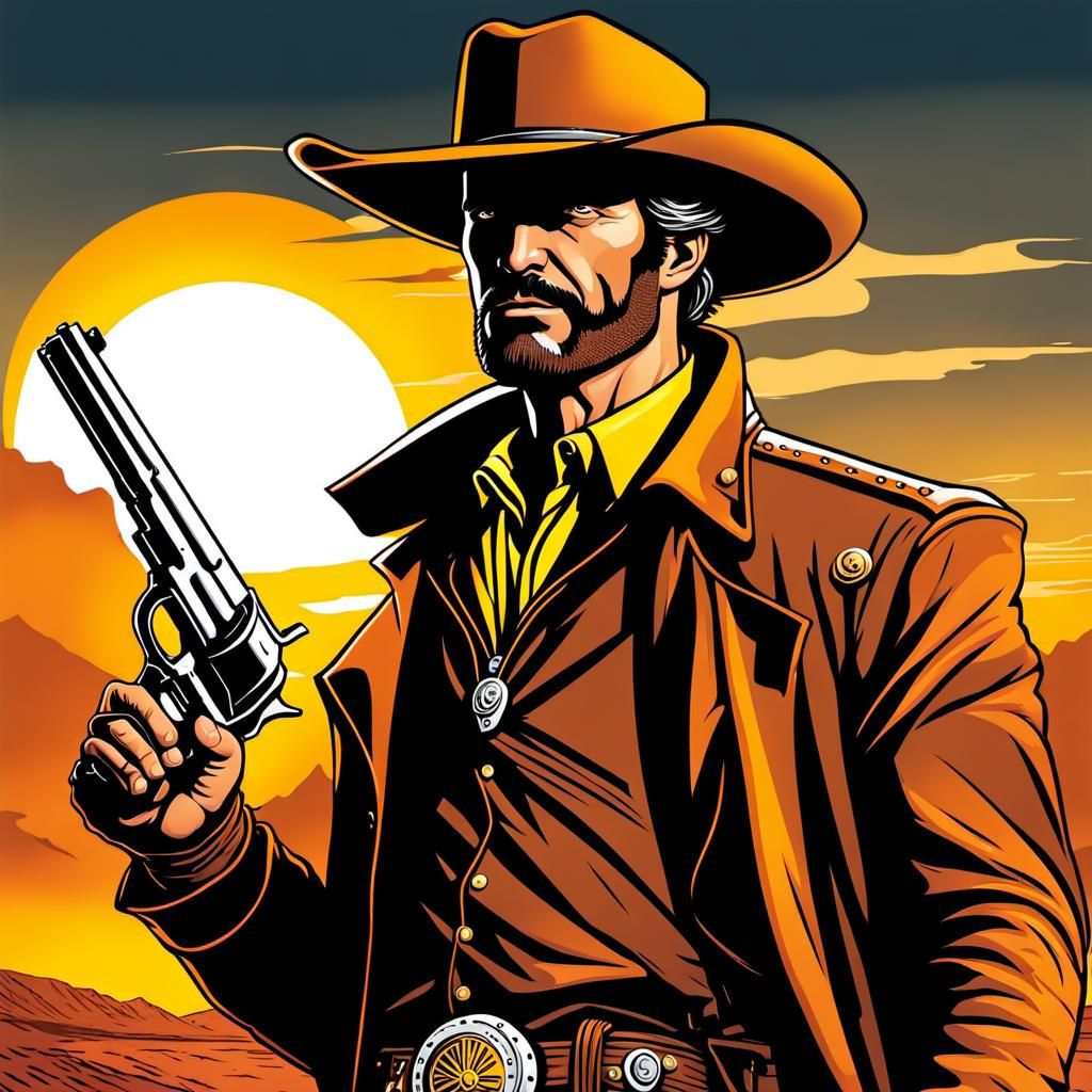 Wild West Gunslinger in Comic Book Style