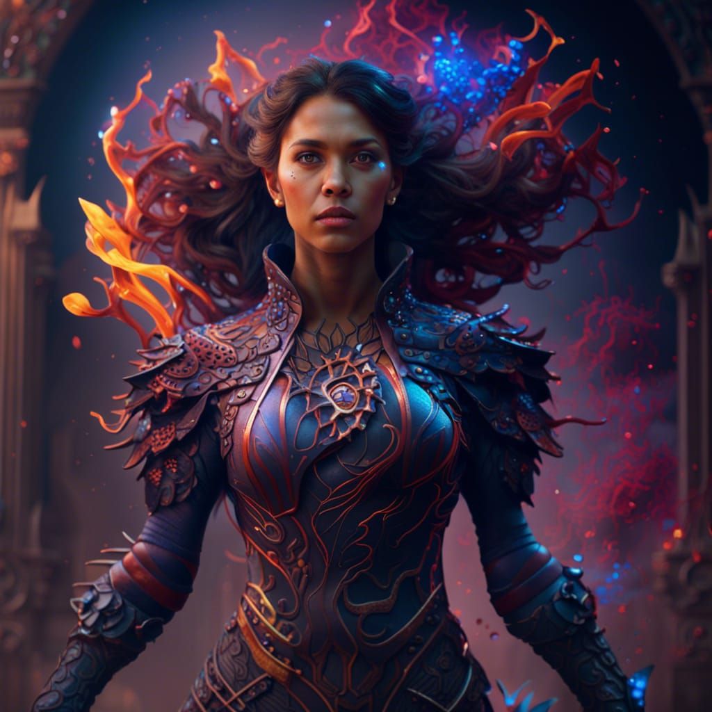 Young Woman with Thermokinesis in Detailed Matte Painting