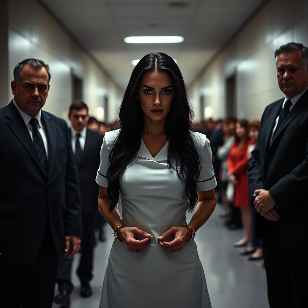 Defeated Brunette in Modern Courthouse