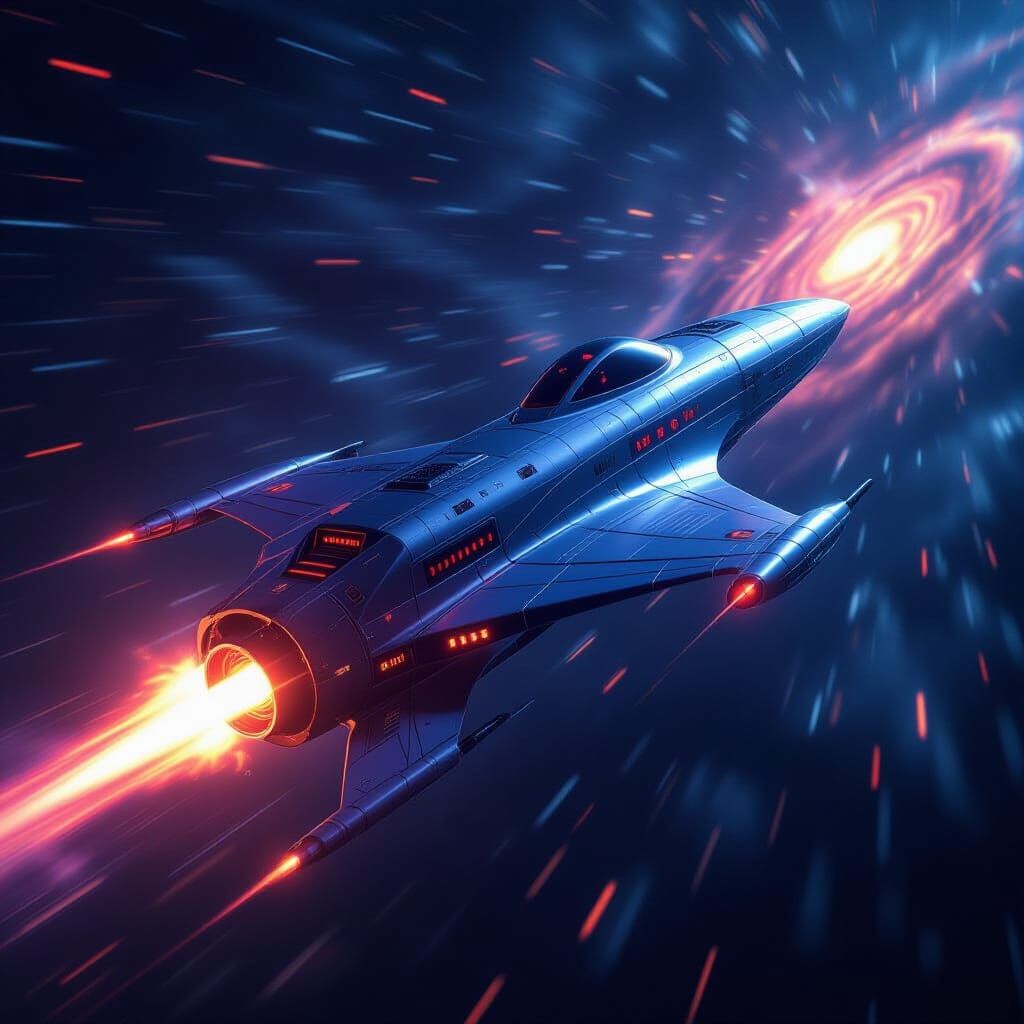 Electric Guitar Spaceship Speeds Through Cosmos