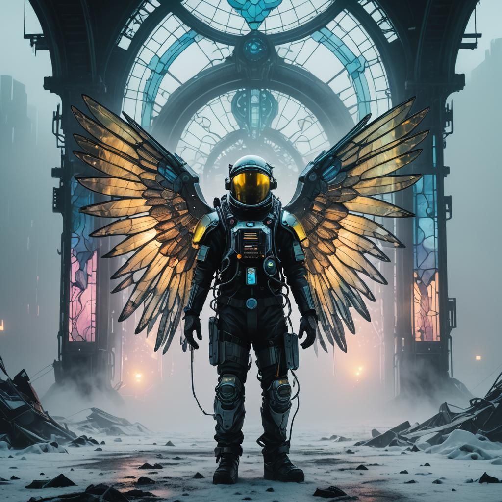 Biomechanical Astronaut in Cyberpunk Wasteland