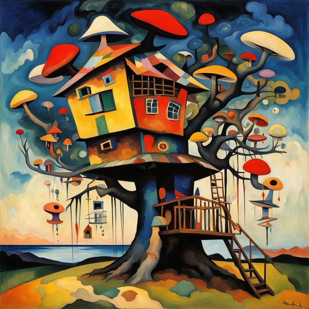Surreal Mushroom Treehouse in Kandinsky Style