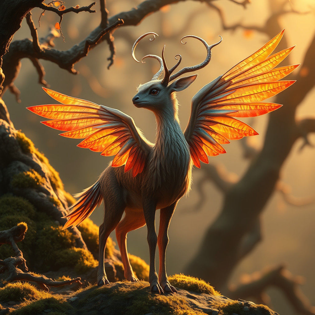 Majestic Deer-Bird Creature in Autumnal Light