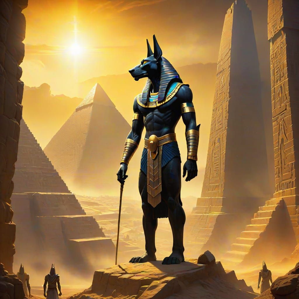 Ethereal Golden Light Illuminates Anubis Over Valley of King...