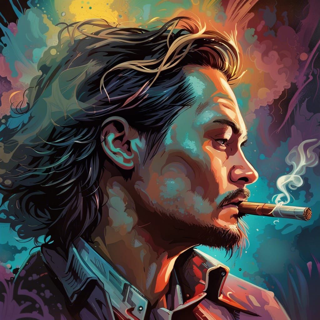 Hyperrealistic Comic Art: Man Smoking Cigar