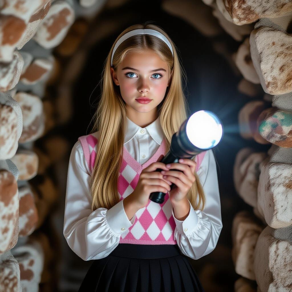 Girl with Flashlight in Art Nouveau Style