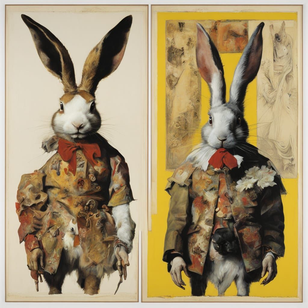 Rabbit Vampire Hybrid in Collage Art Style