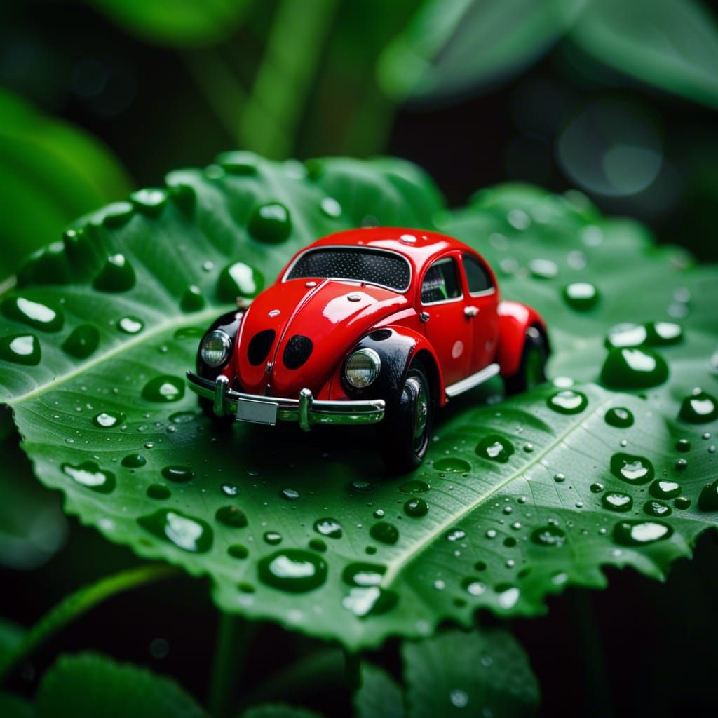 Red Ladybug Volkswagen Beetle Macro Photograph