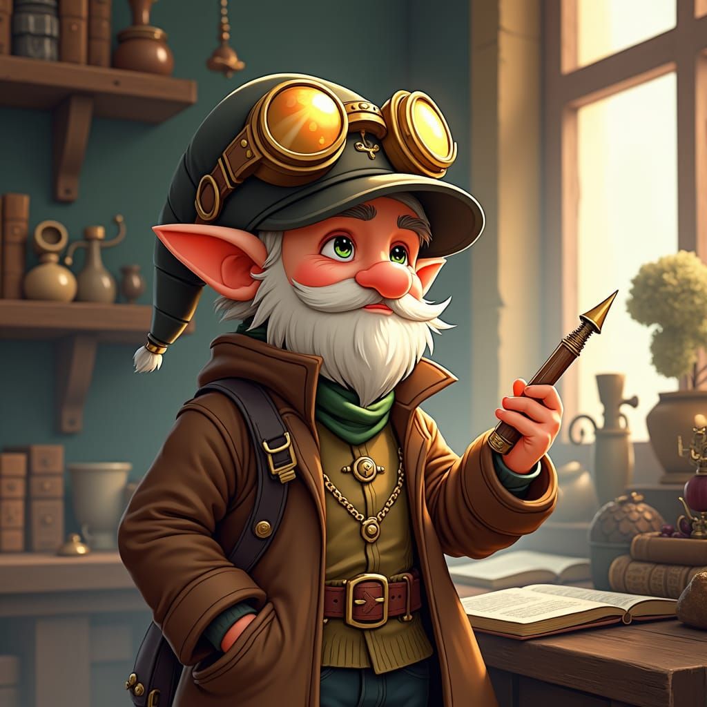 Dwarf Artificer in Steampunk Workshop, Ghibli-Inspired