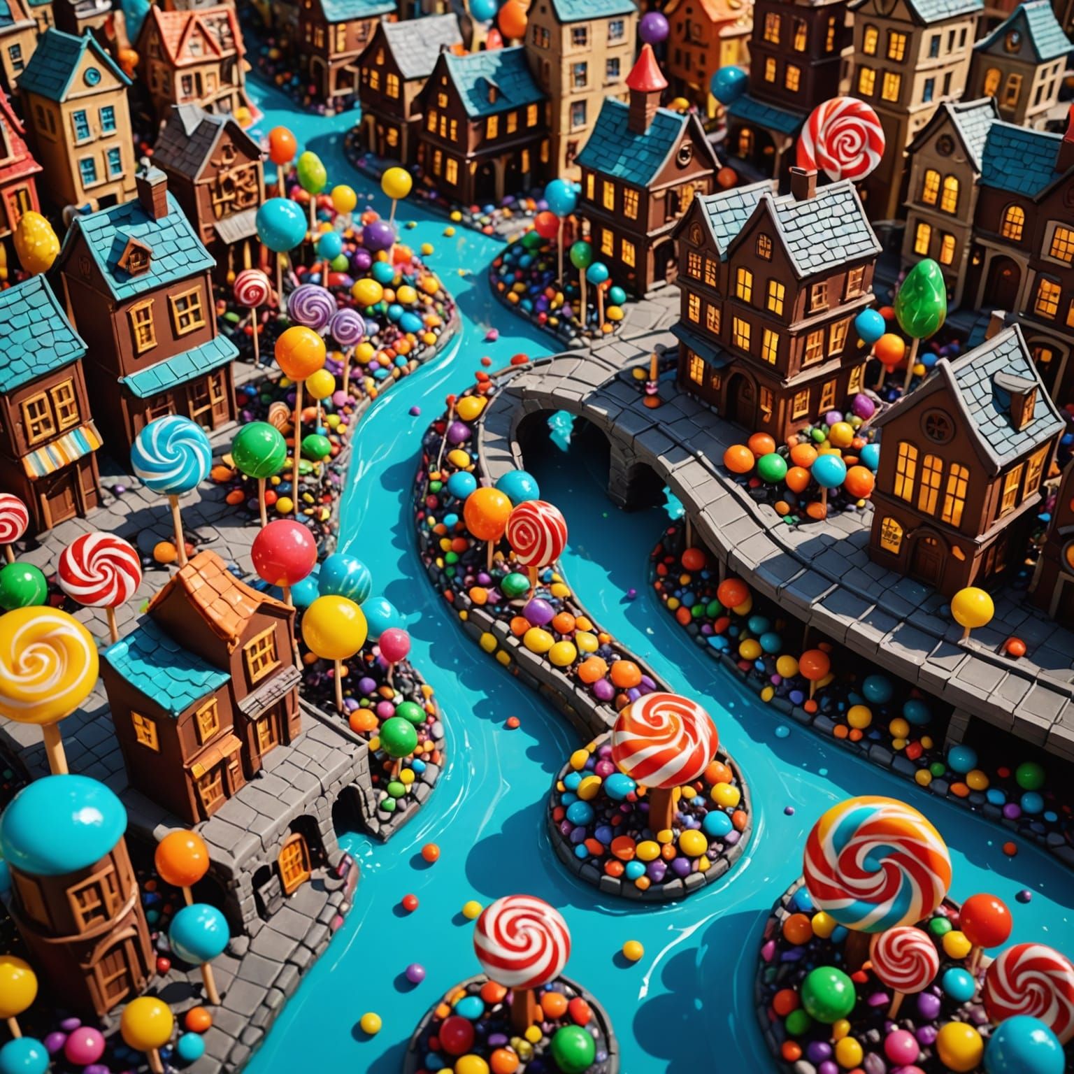 Fantastical Lollipop City with Chocolate River