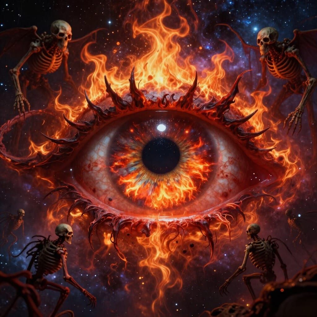 Cosmic Horror Eye Nebula with Skeletal Beasts