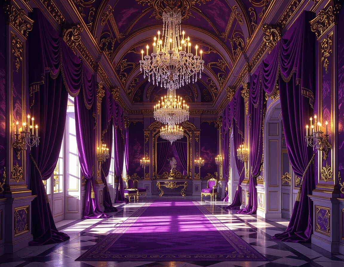 Ornate Purple Baroque Interior Design in Oil Painting Style