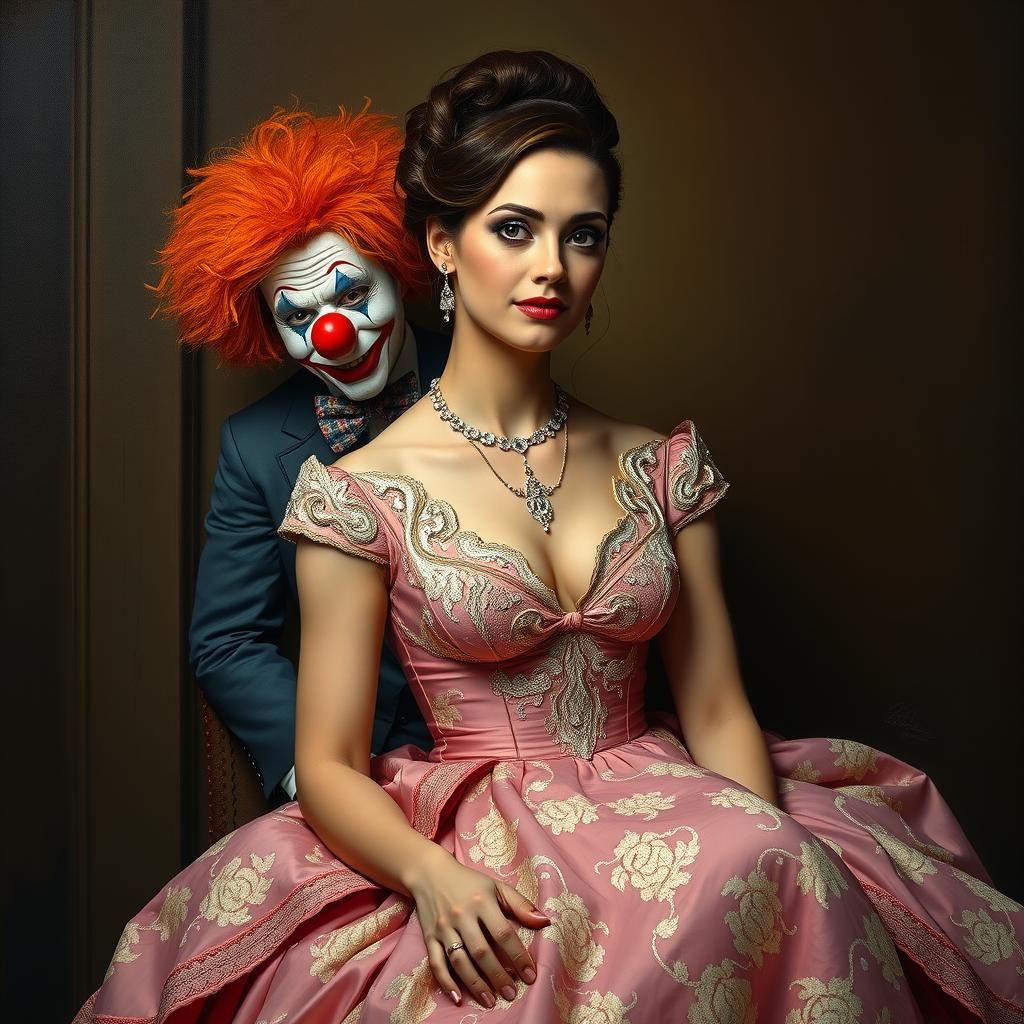 Elegant Woman and Mischievous Clown Portrait