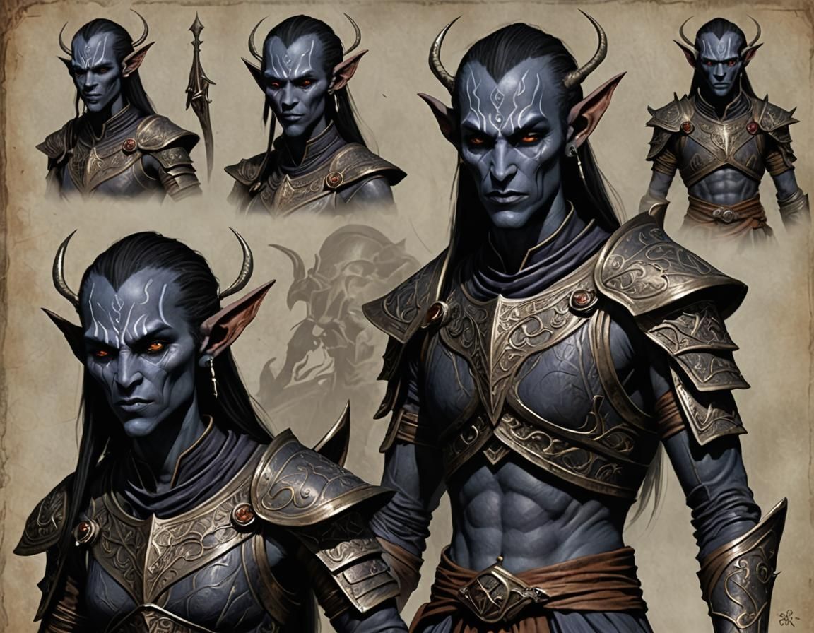 Dark Elf Warrior of Morrowind in Dark Fantasy Style
