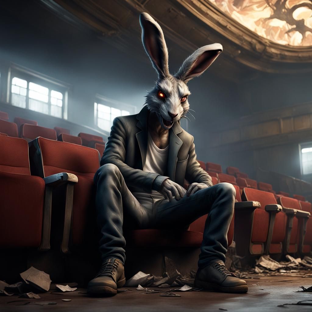 Dystopian Hare in Abandoned Theater, Greg Rutkowski Style