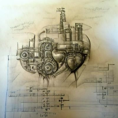 Mechanical Heart Schematics in Steampunk Style