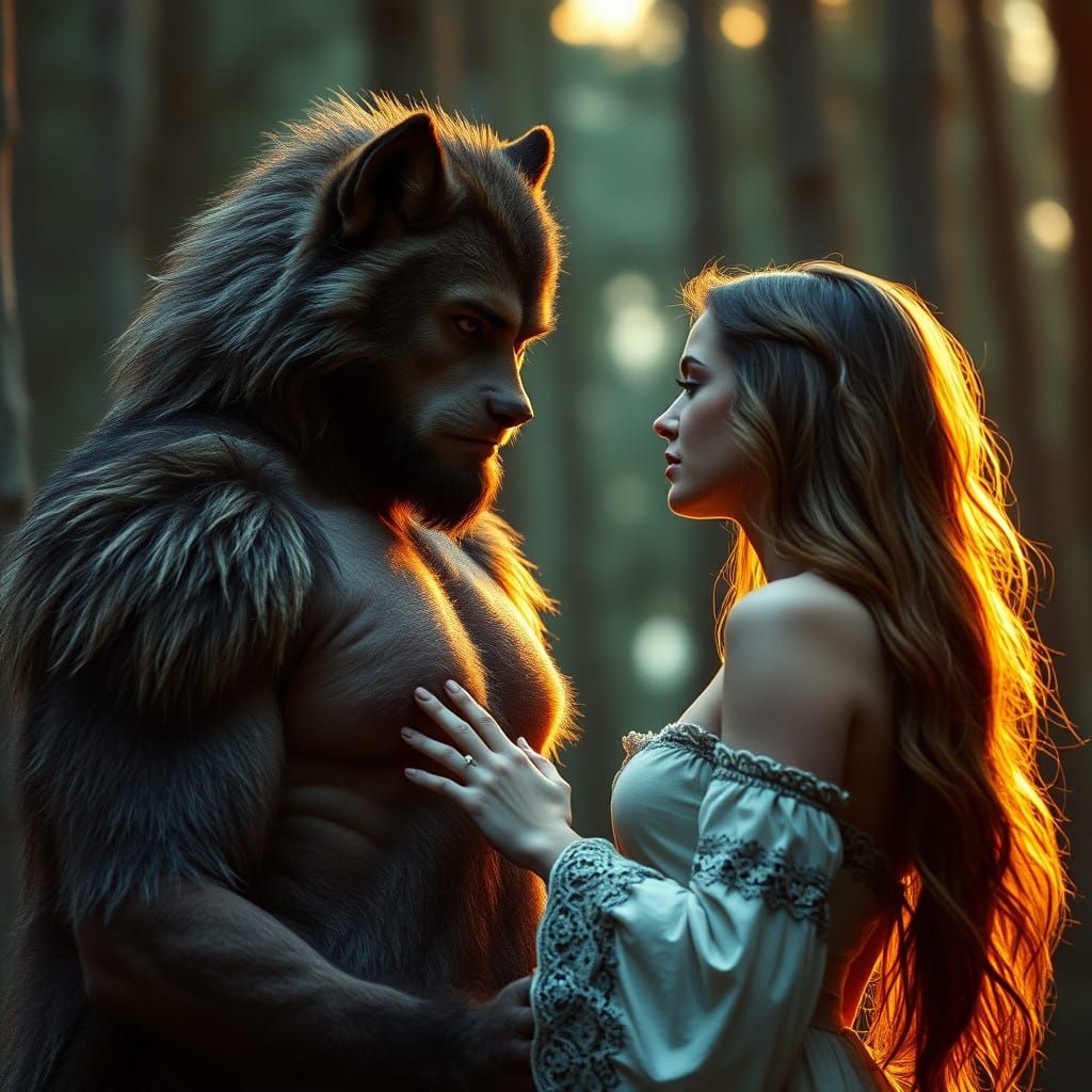 A Romantic Encounter Between a Werewolf and His Lover in the...