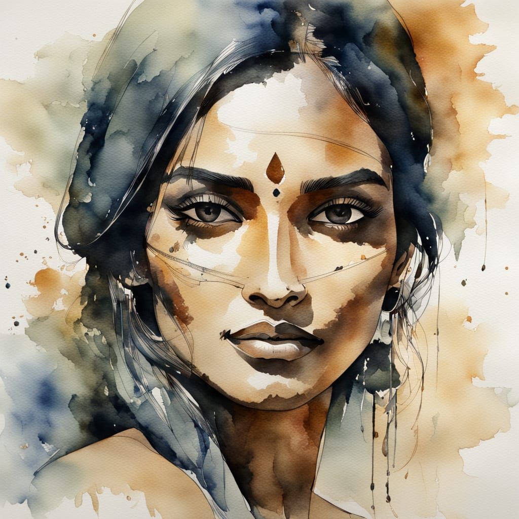 Ethereal Indian Beauty in Vibrant Watercolor
