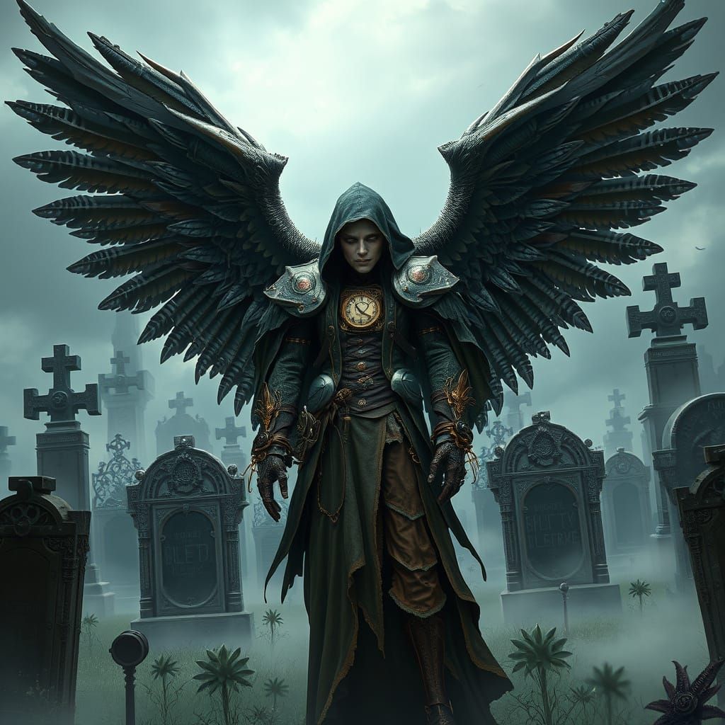 Steampunk Angel of Death in a Victorian Cemetery