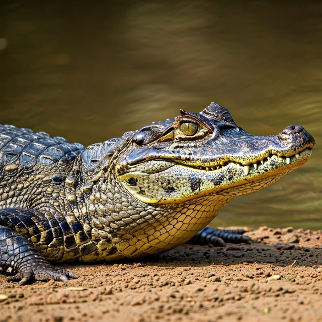 Hyper-Realistic Wildlife Portrait of a Brown-Scaled Yacare C...