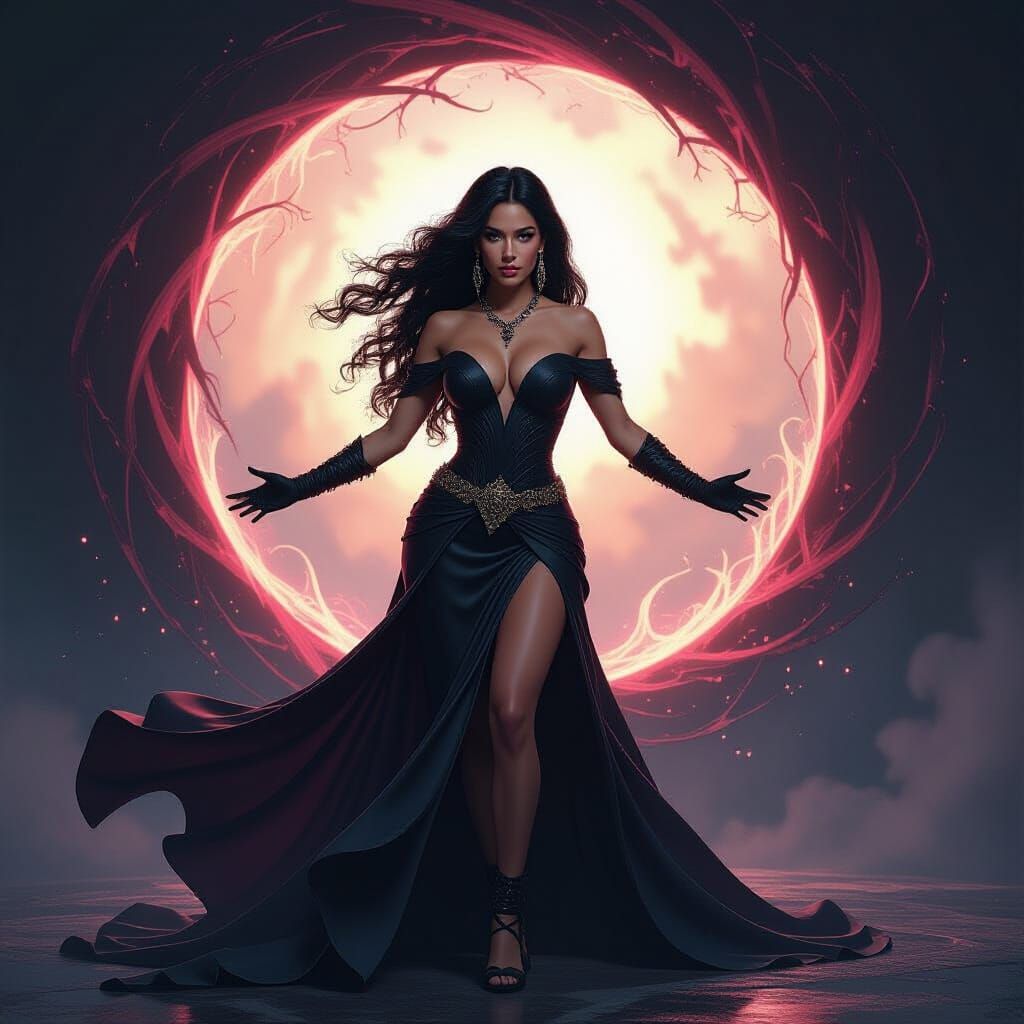 Shakira as Dark Fantasy Sorceress in Magical Vortex