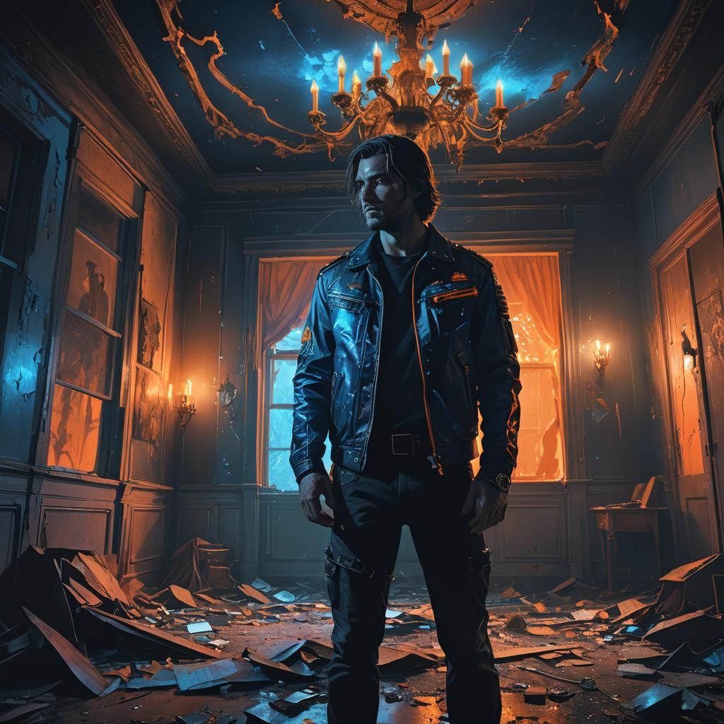 Man in Abandoned Room: Ash Thorp-Inspired Art