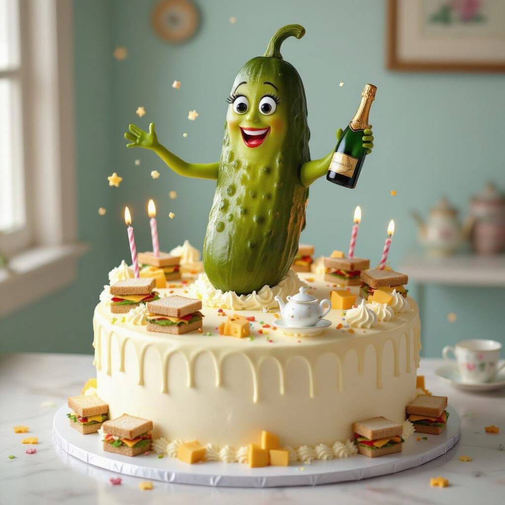 Humanoid Pickle Jumps From Surprise Birthday Cake