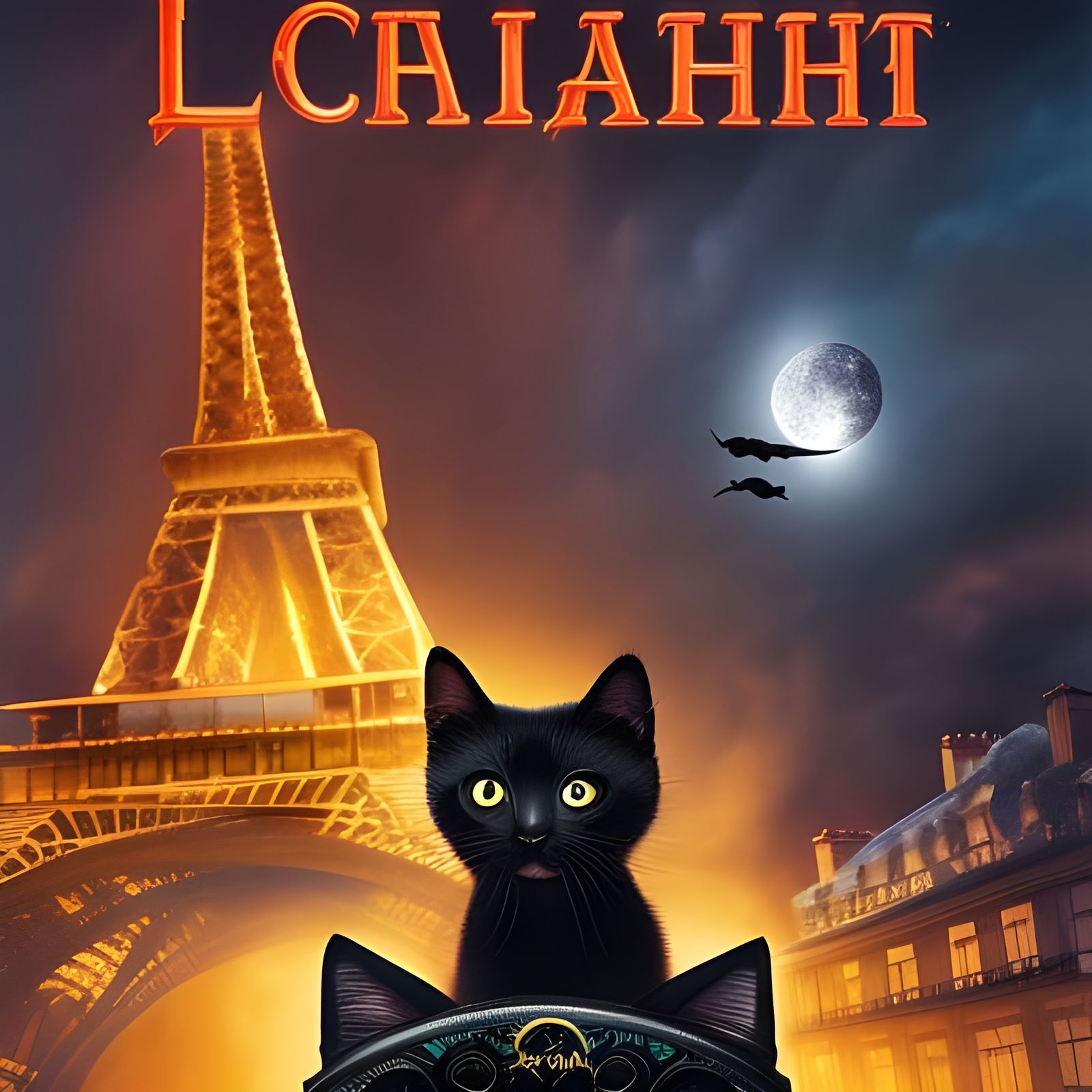 in the style le chat noir poster a black kitten riding the Paris metro detailed matte painting, deep color, fantastical,...