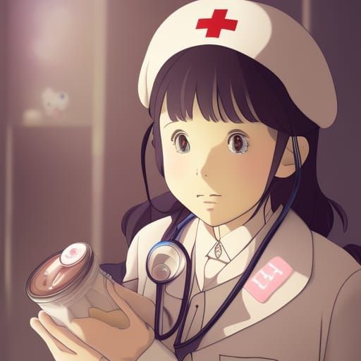 WWII Nurse in Studio Ghibli Anime Style