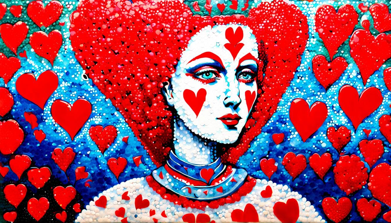 Queen of Hearts in Pointillism Style
