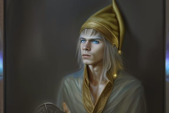 Androgynous Elf Sorcerer Portrait in Oil Painting Style