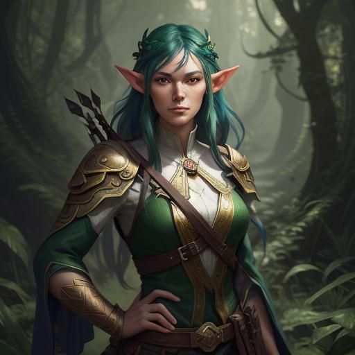Elven Forest Warrior Portrait in Hyperdetailed Style