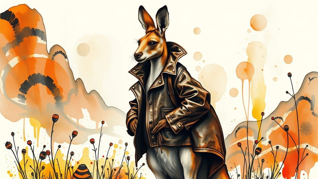 Whimsical Kangaroo in Vibrant Watercolour