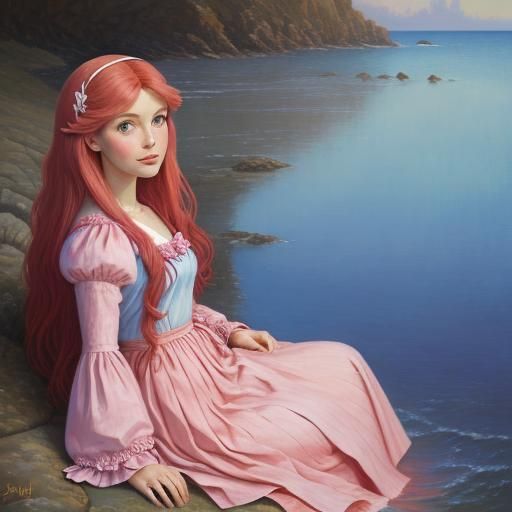 Little Mermaid as Young Woman in Oil Painting Style