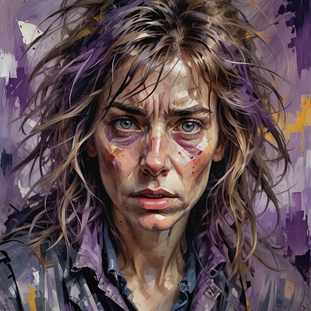 Expressionist Woman's Intense Gaze in Dutch Lighting